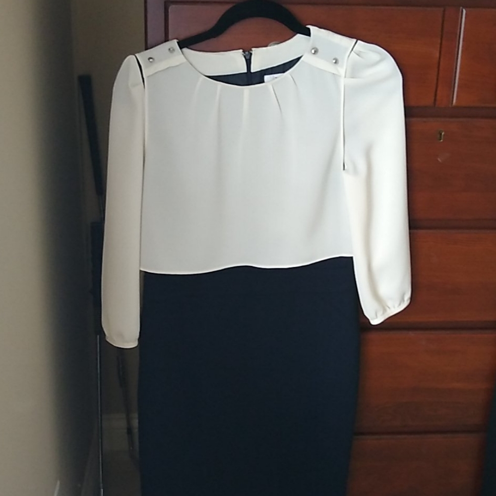One piece fitted navy blue dress with blouse